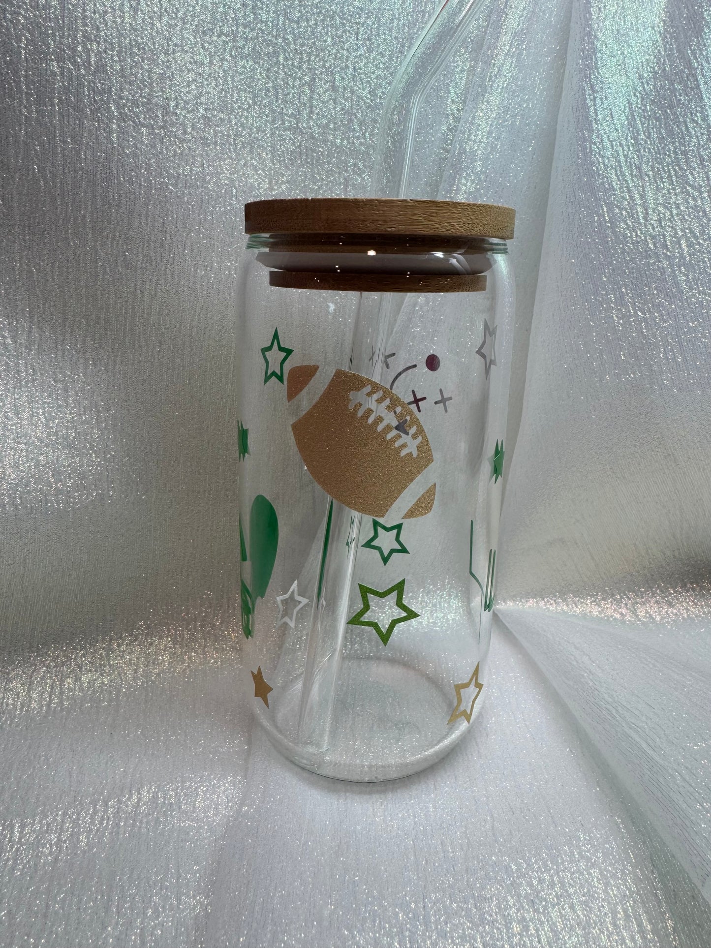 Green Football Glass Can