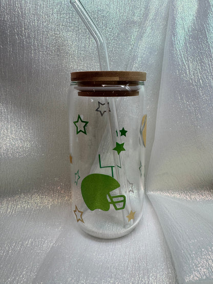 Green Football Glass Can