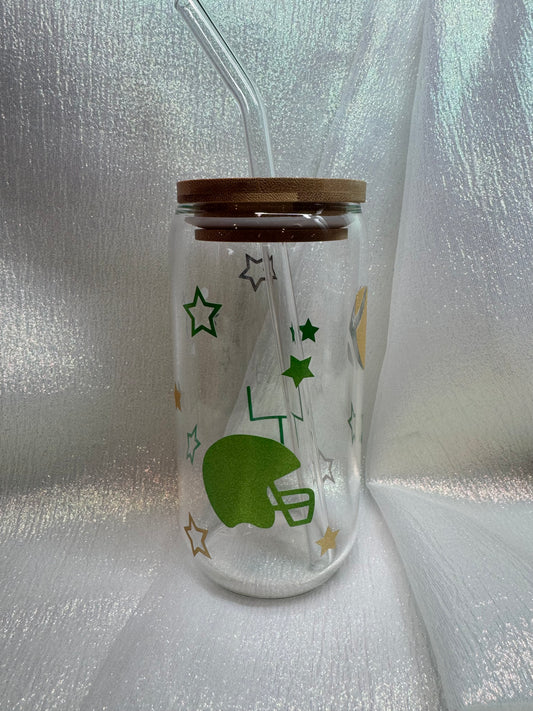 Green Football Glass Can