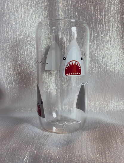 Shark Glass Can w/ changing color sharks & waves