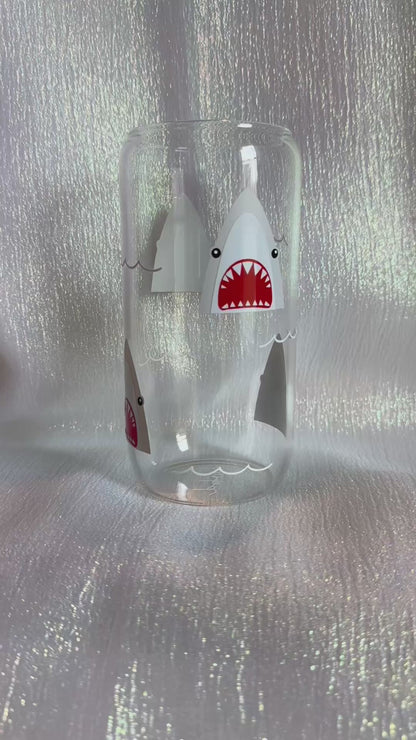 Shark Glass Can w/ changing color sharks & waves